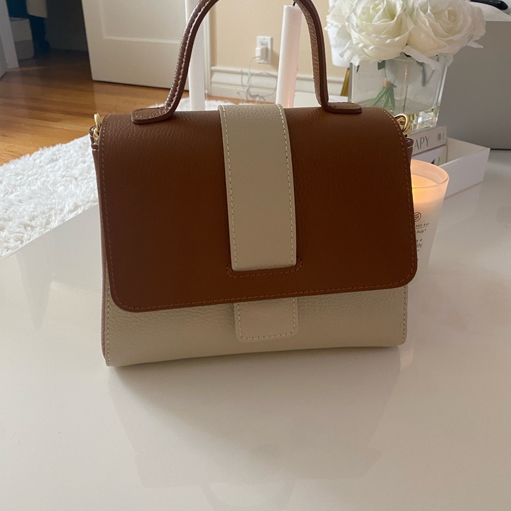 Elegant Brown and Cream Bag  In Grained Leather